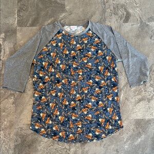 Women’s Gray and Blue Flowered Tunic Shirt, 3/4 Gray Sleeves, Soft, Size XLarge